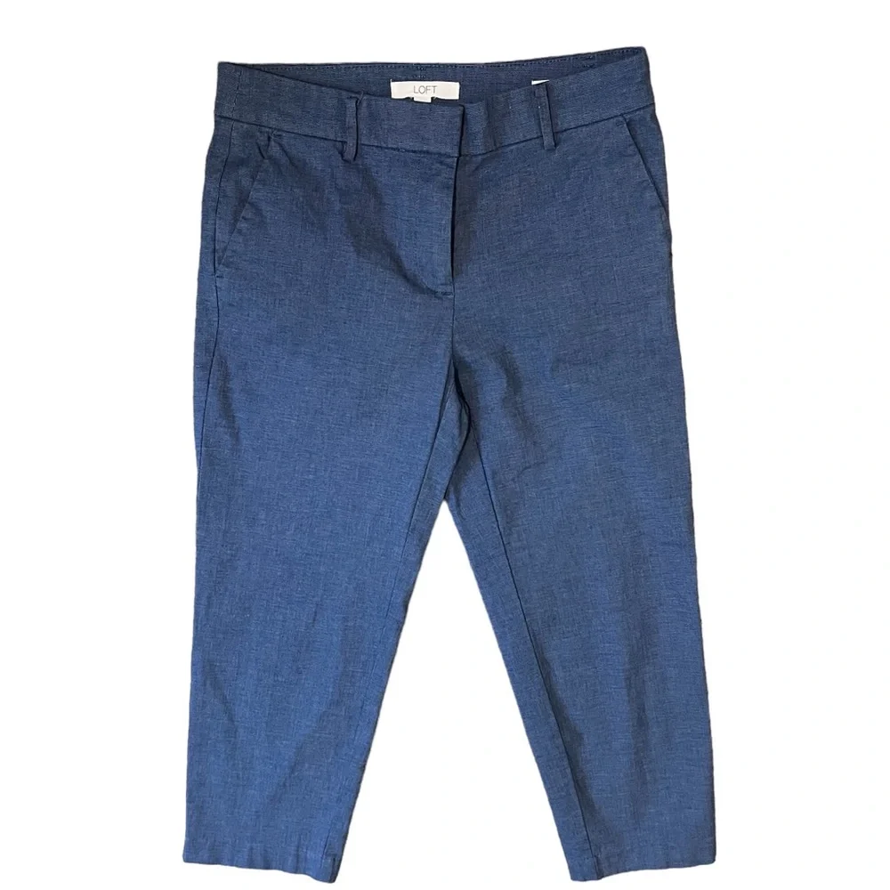Loft, The Riviera Slim Blue Crop Pants, Size 4P, 1 3/4” Waist Band, Rise 9”. - Picture 3 of 10